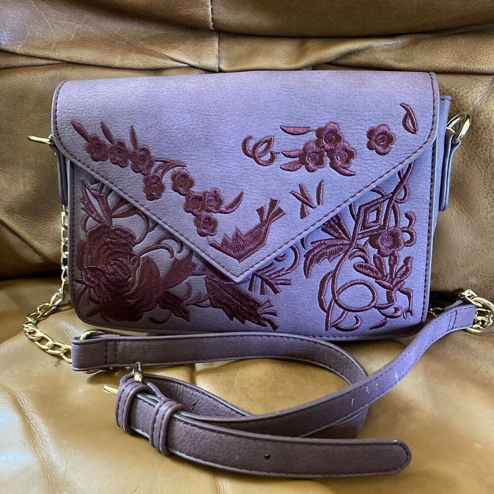 Urban Expressions Purple Floral Crossbody Buckle Embroidered Purse
